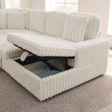 114" U-Shaped Sectional Sofa with Pull-Out Bed, Storage Chaise & USB Ports | Plush Corduroy, Seats 7