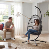 Egg Hanging Chair with Stand & Cushion | Patio & Bedroom, Charcoal Grey