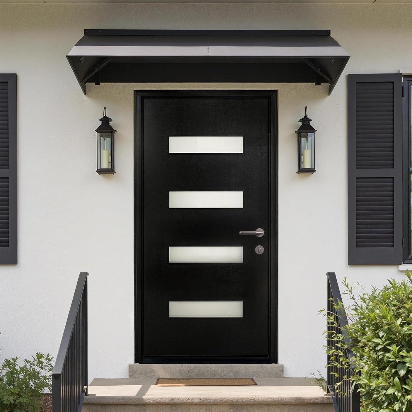 YECHEN 36" x 80" Fiberglass Pre-Hung Front Door, Contemporary Black Entry Door with Frosted Privacy Glass (Left/Right Hand Inswing)