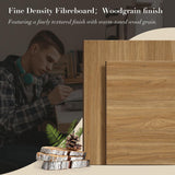57" Rattan Executive Desk with Charging Station | 5-Drawer Home Office Desk | Farmhouse Walnut Brown | Yechen Home