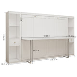Queen Horizontal Murphy Bed with Desk & Storage – White