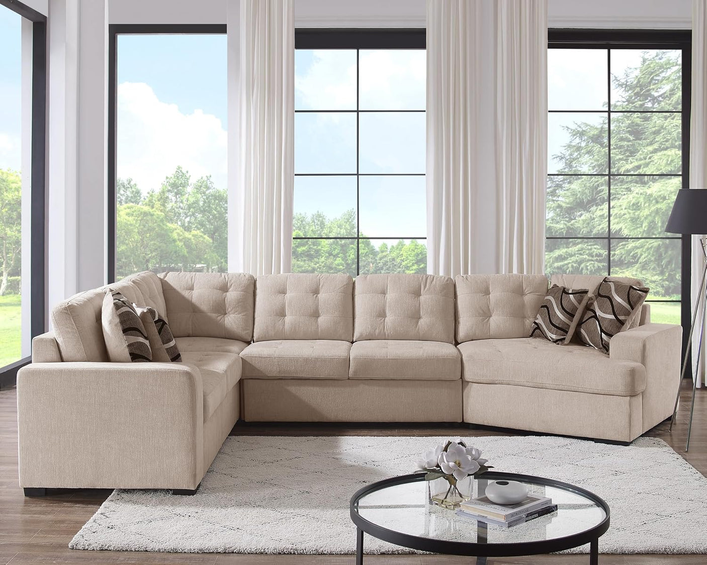 149'' Oversized Large Sectional Sleeper Sofa with Pull Out Bed & Cuddler | 7-Seater L-Shaped Sectional Couch with Chaise Lounge
