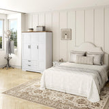 Yechen 3-Door Wooden Wardrobe Closet with Mirror, Drawers & Shelves, Farmhouse Armoire for Bedroom