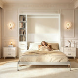 White Queen Murphy Bed with Desk & Side Storage | Yechen Home