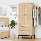 74" Natural Rattan Woven Wardrobe Armoire Closet