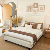Boho Boucle Cloud Upholstered Platform Bed - Fluffy Soft Bed Frame with Rounded Corners