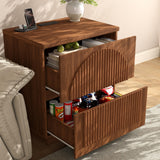 Yechen Modern Fluted Nightstand with Storage, Arched Reeded Night Stand with Charging Station, Bedside Table for Bedroom, Walnut