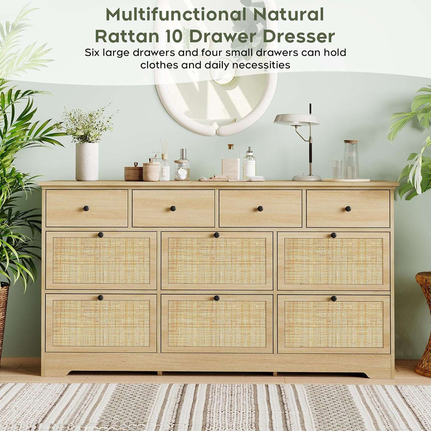 59" Wide Natural Rattan 9 Drawer Dresser