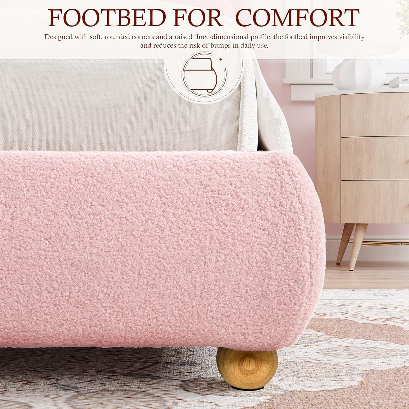 Boucle Fabric Cloud Bed Frame with Round Corner Headboard