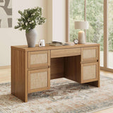 Yechen 57" Modern Rattan Executive Desk with 5 Drawers