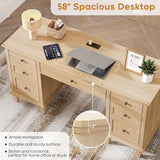 58'' Wood Executive Desk with 7 Drawers