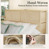Boho Rattan Queen Beds with Charging Station Headboard