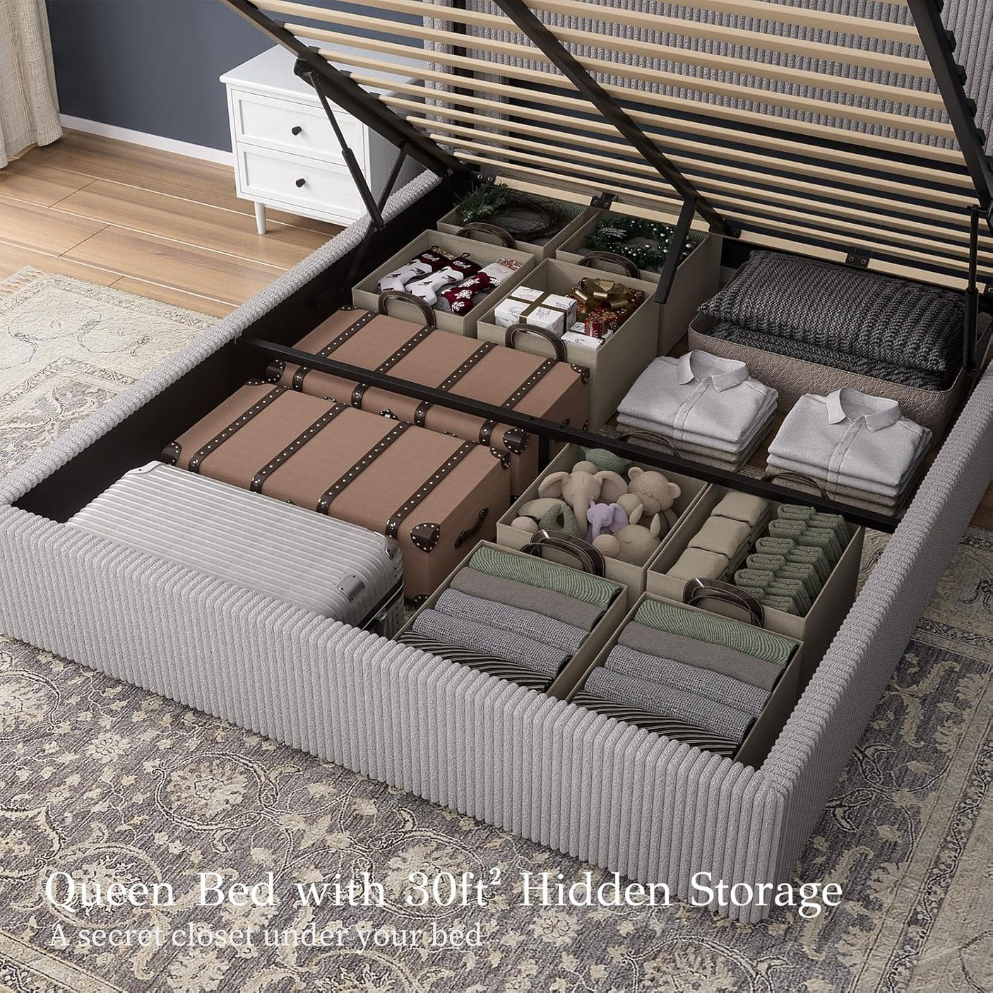 58" Tall Full Bed Frame with Lift Up Storage