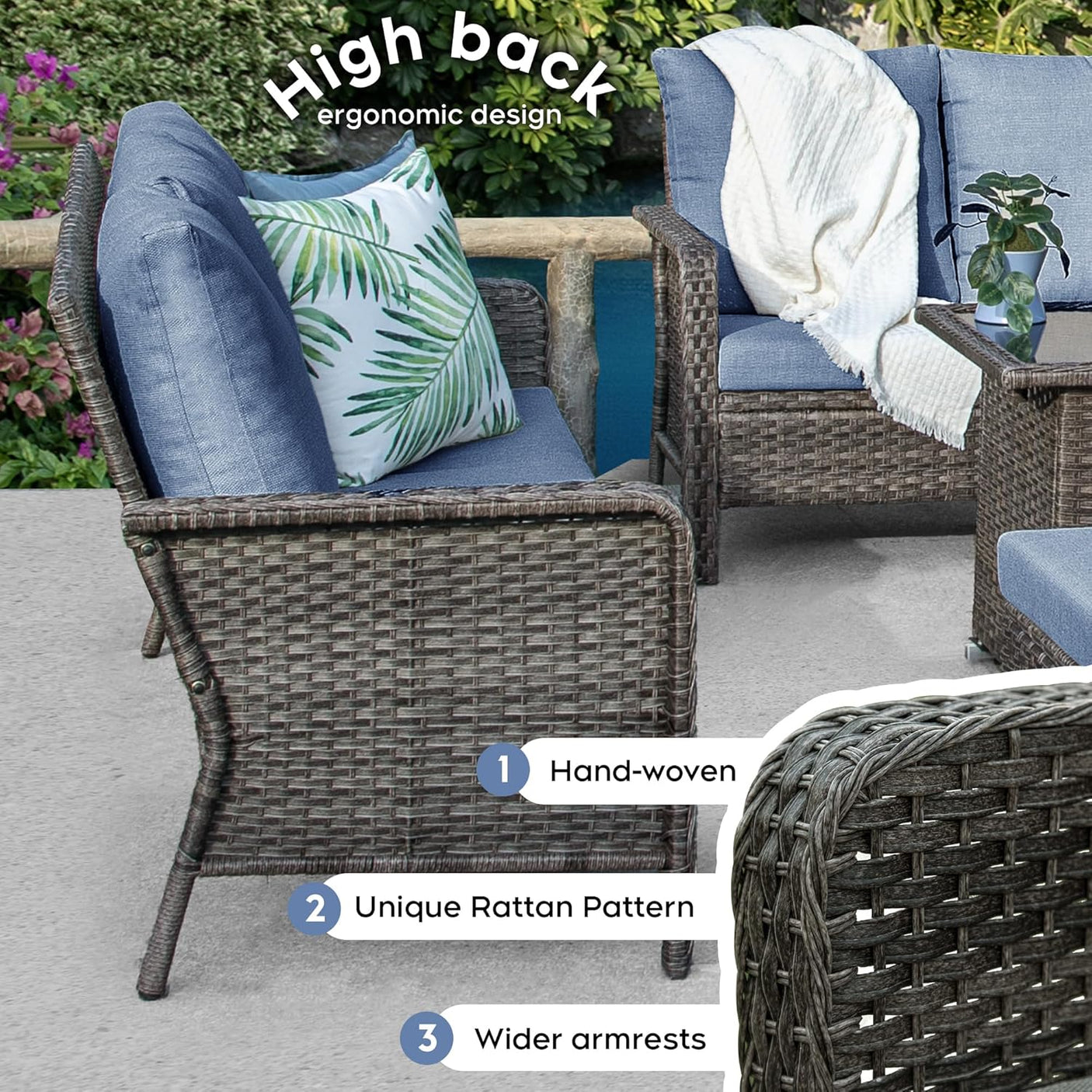 7 Seats Blue Patio Outdoor Conversation Sofa Set