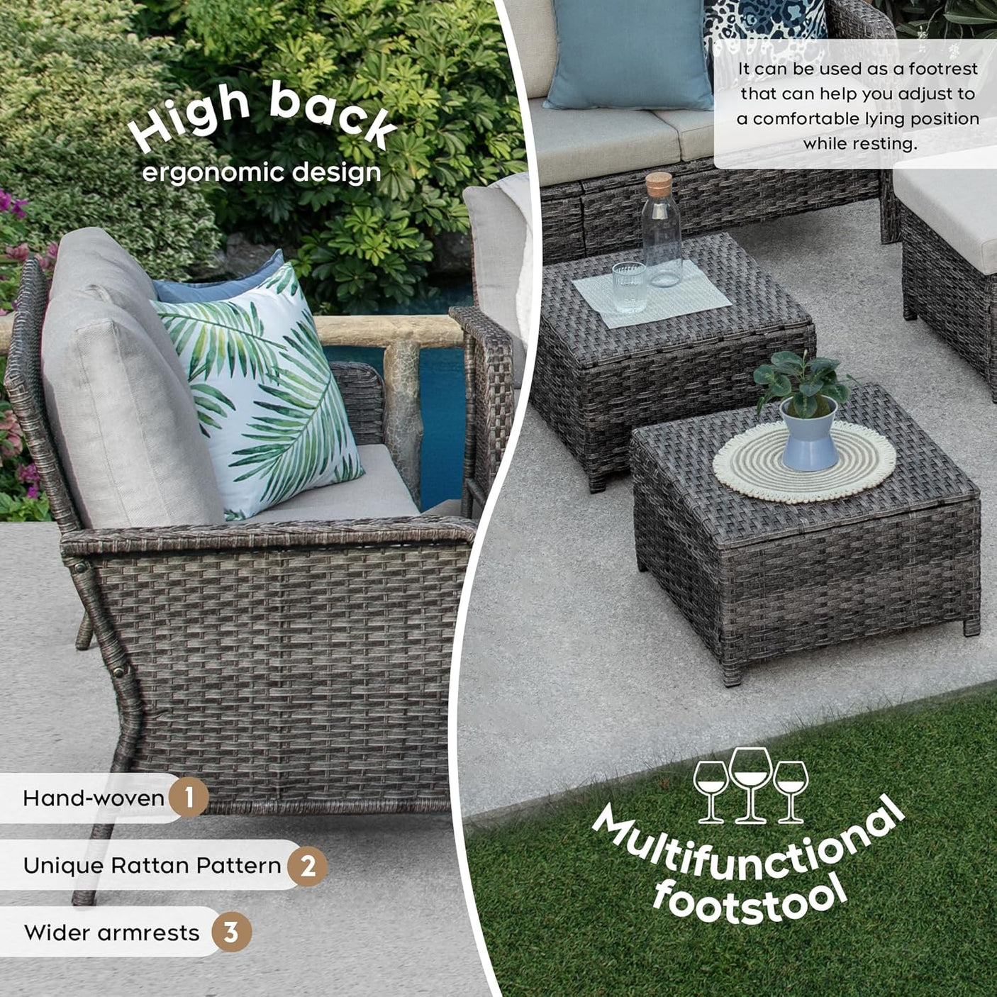 9 Seats Beige Patio Outdoor Conversation Sofa Set
