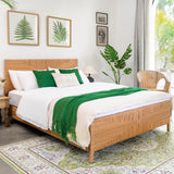 Bohemian Rattan Queen Bed Frame with Headboard and Footboard