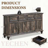 62" Large Farmhouse Buffet Cabinet with 4 Drawers & 4 Doors