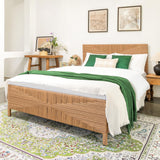 Bohemian Rattan Queen Bed Frame with Headboard and Footboard