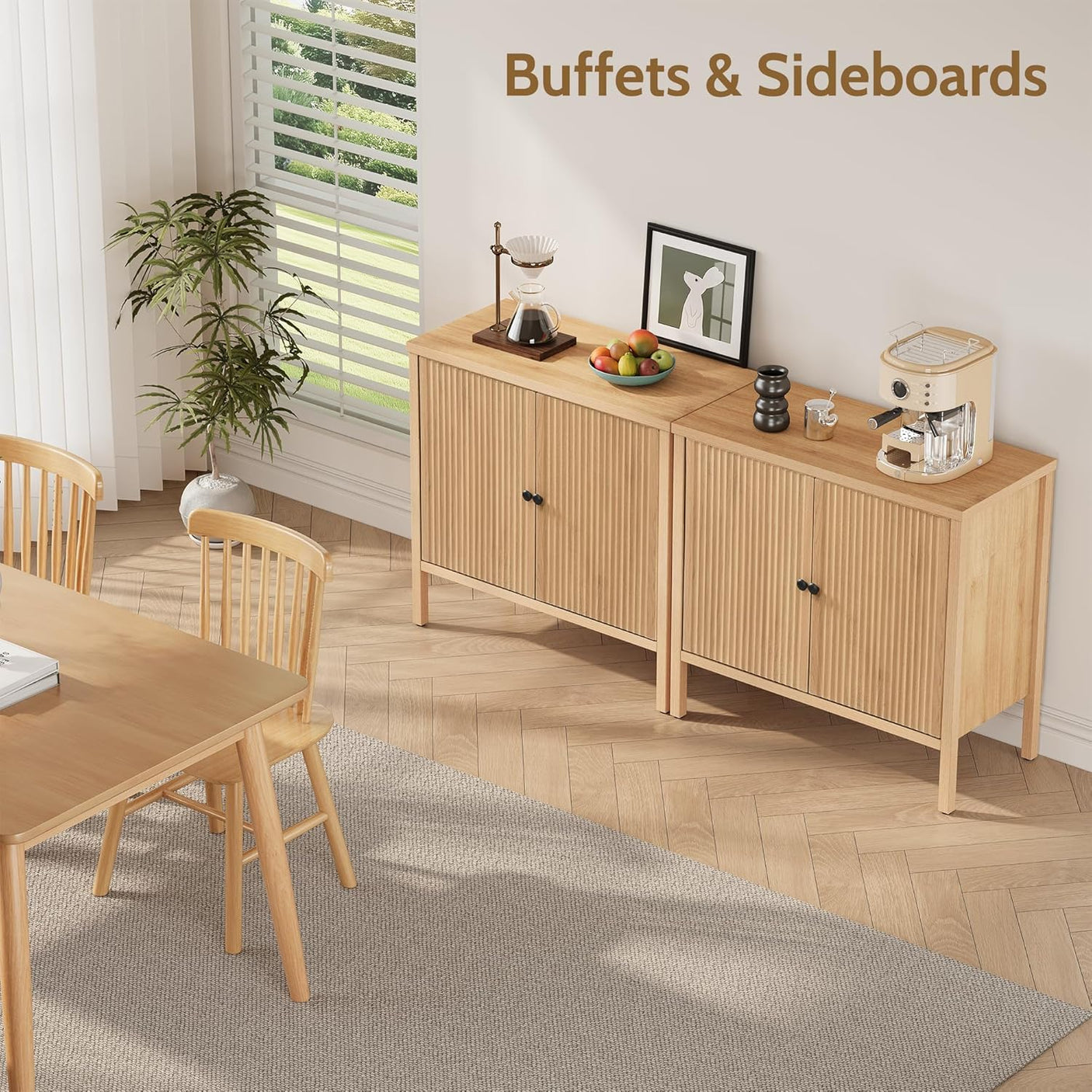 Natural Rattan Fluted Buffet Storage Cabinet