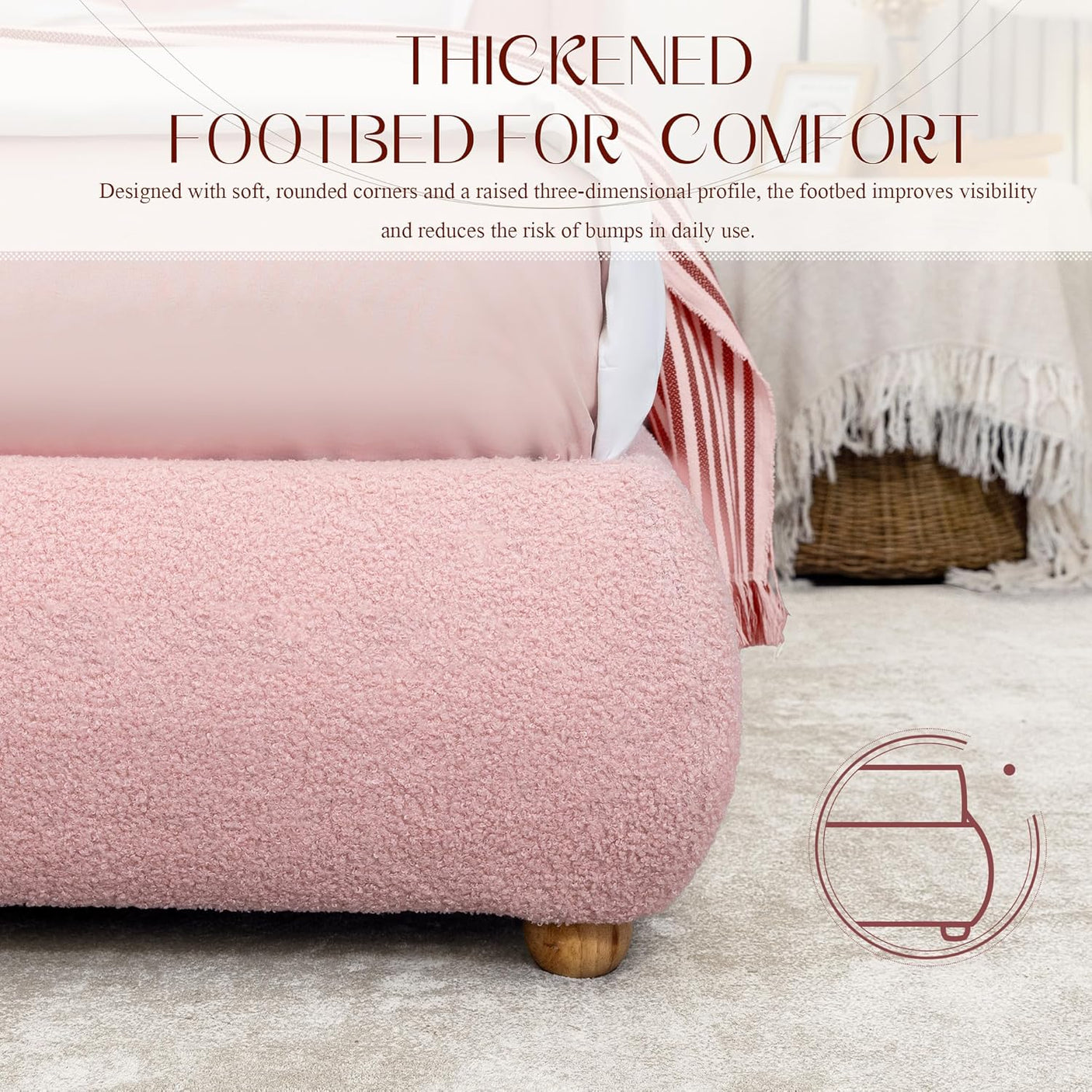 Boucle Fabric Cloud Bed Frame with Round Corner Headboard