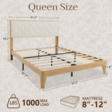 Yechen Diamond Headboard Platform Bed Frame | Boho Wood-Look, No Box Spring Needed