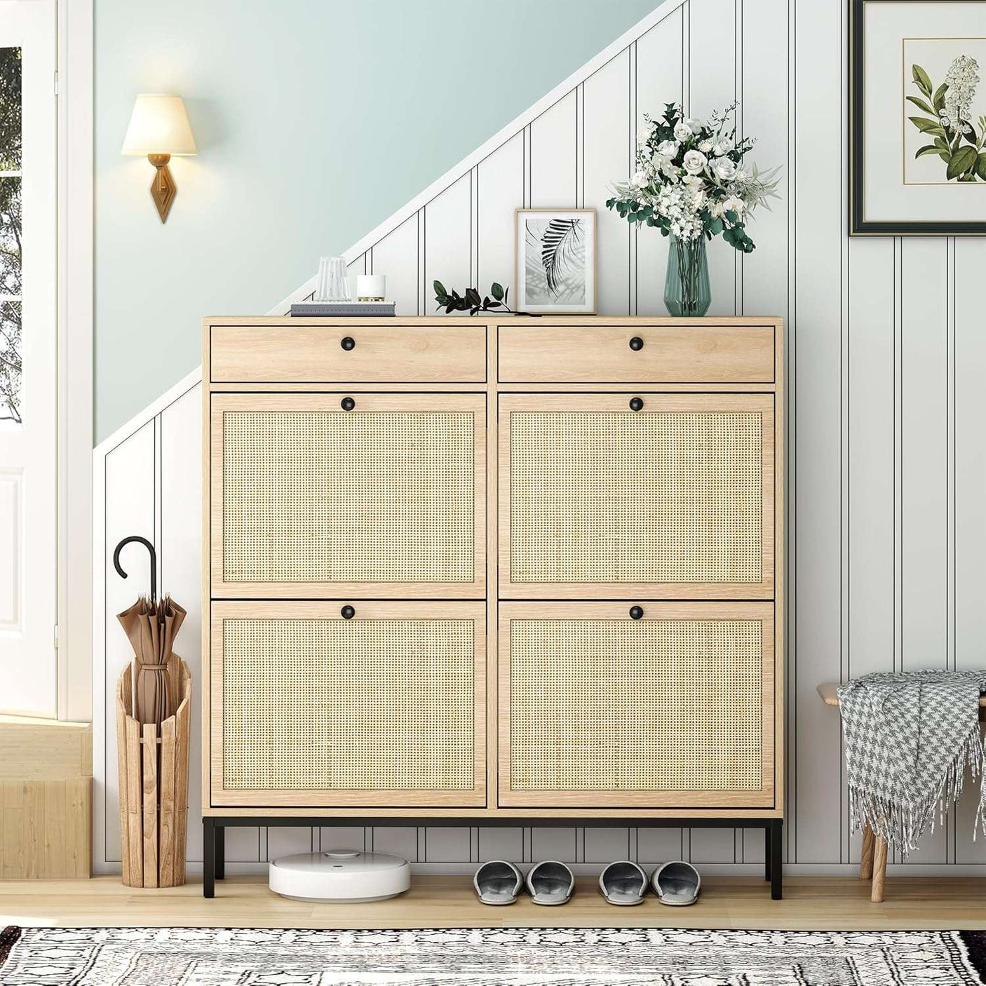 Freestanding Shoe Cabinet with 4 Flip Drawers