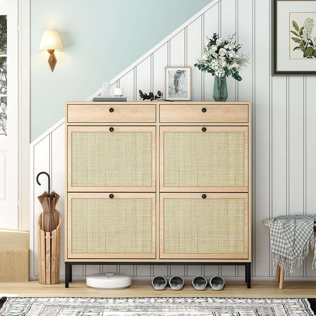 Freestanding Shoe Cabinet with 4 Flip Drawers