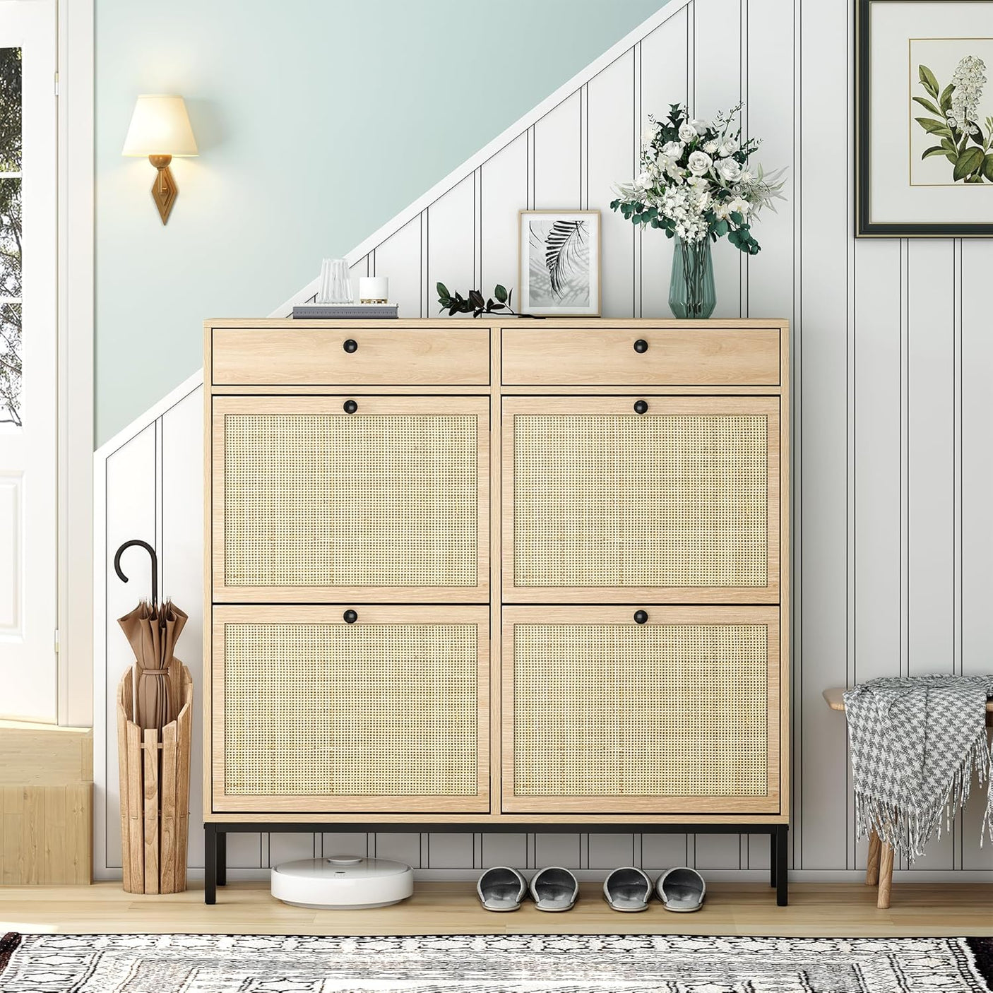 Freestanding Shoe Cabinet with 4 Flip Drawers