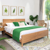 Yechen Home Hand-Woven Rattan Bed with Vintage Headboard
