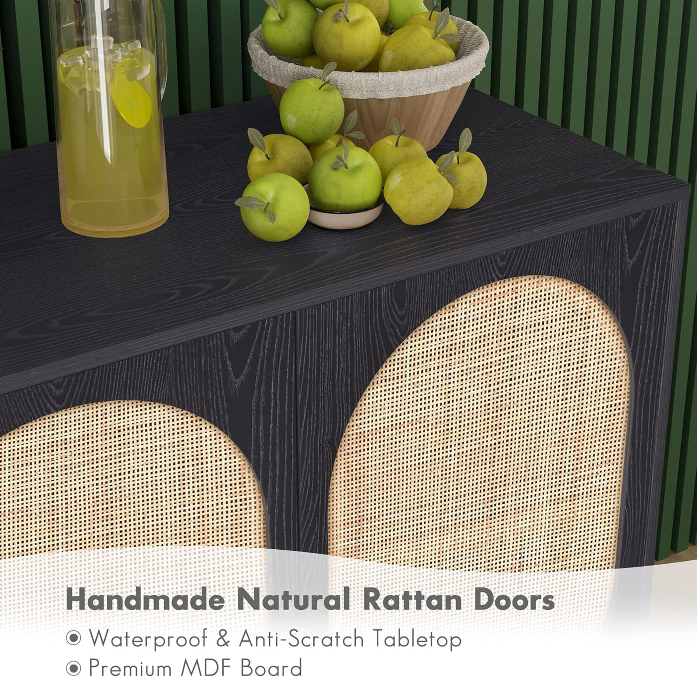 Sideboard Cabinet with Natural Rattan Decorated Doors