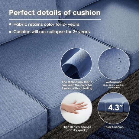 7 Seats Blue Patio Outdoor Conversation Sofa Set with Swivel Chair