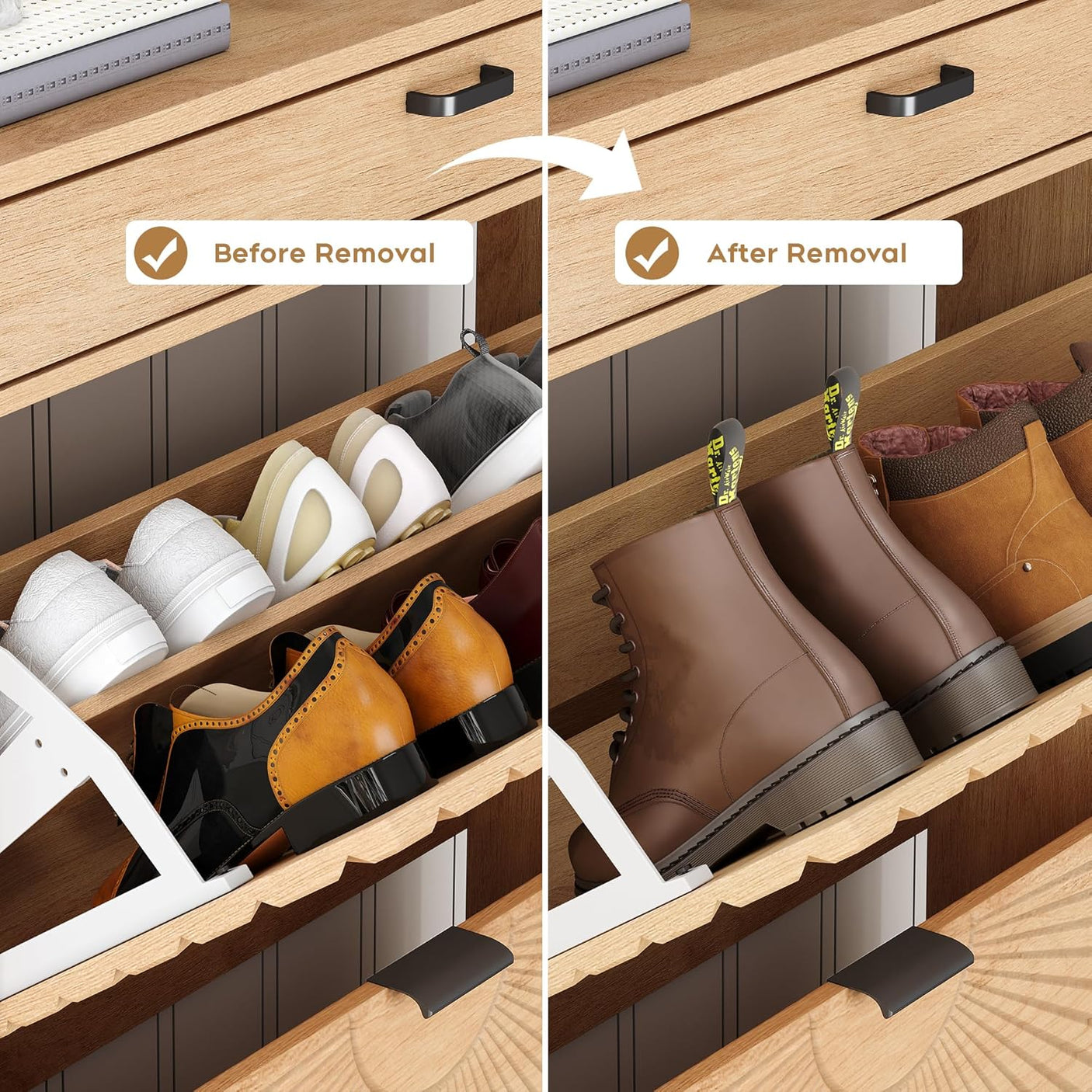 Slim Entryway Shoe Organizer with Half linear Circle Doors