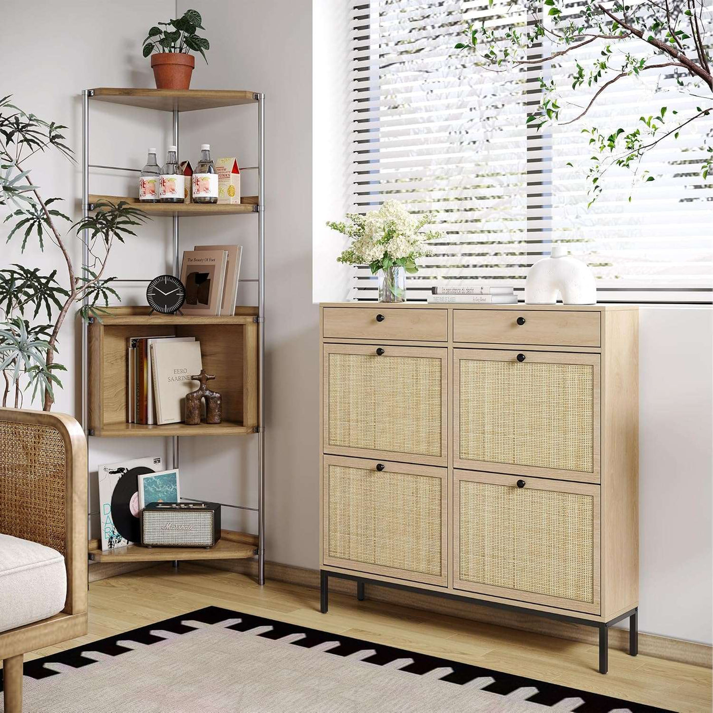 Freestanding Shoe Cabinet with 4 Flip Drawers