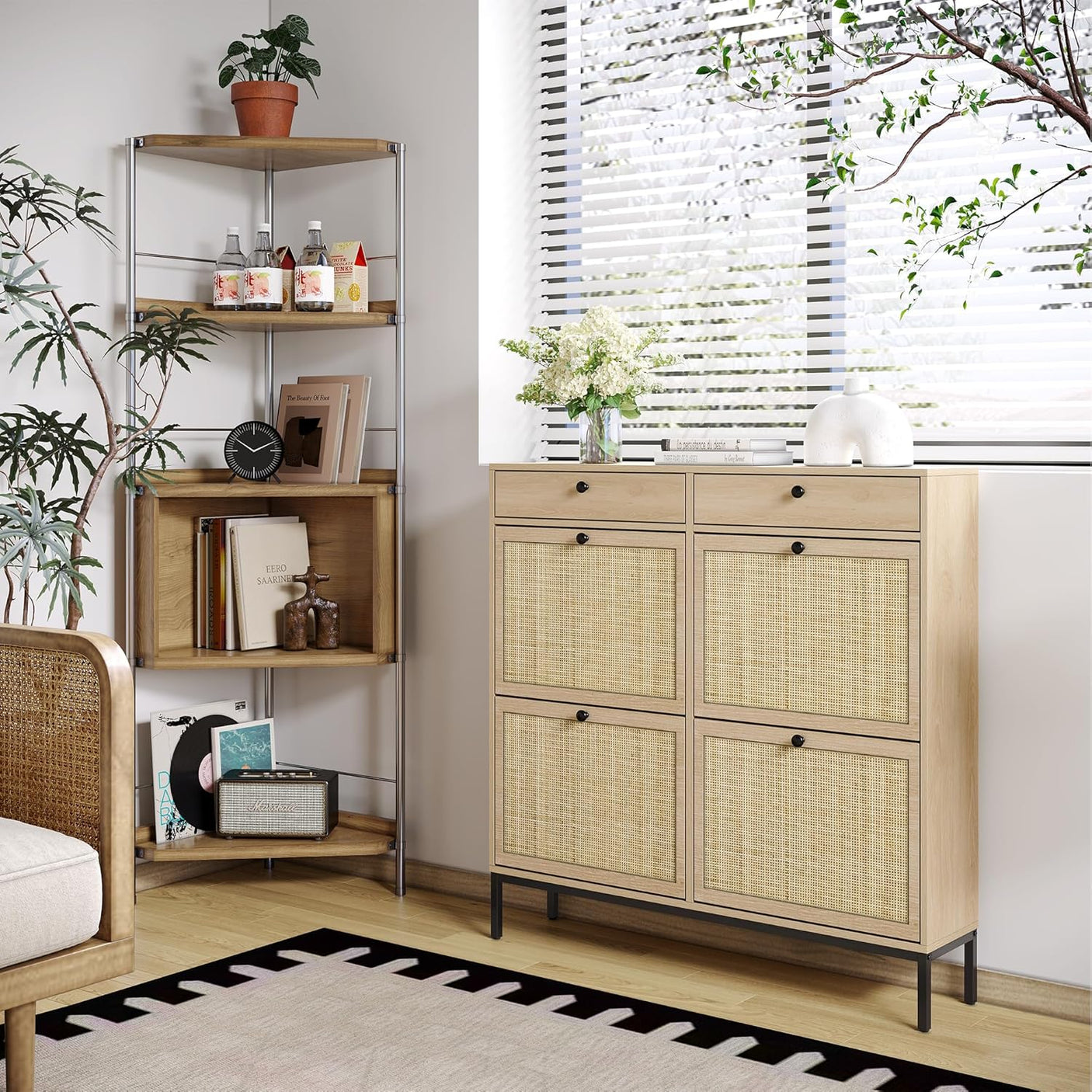 Freestanding Shoe Cabinet with 4 Flip Drawers