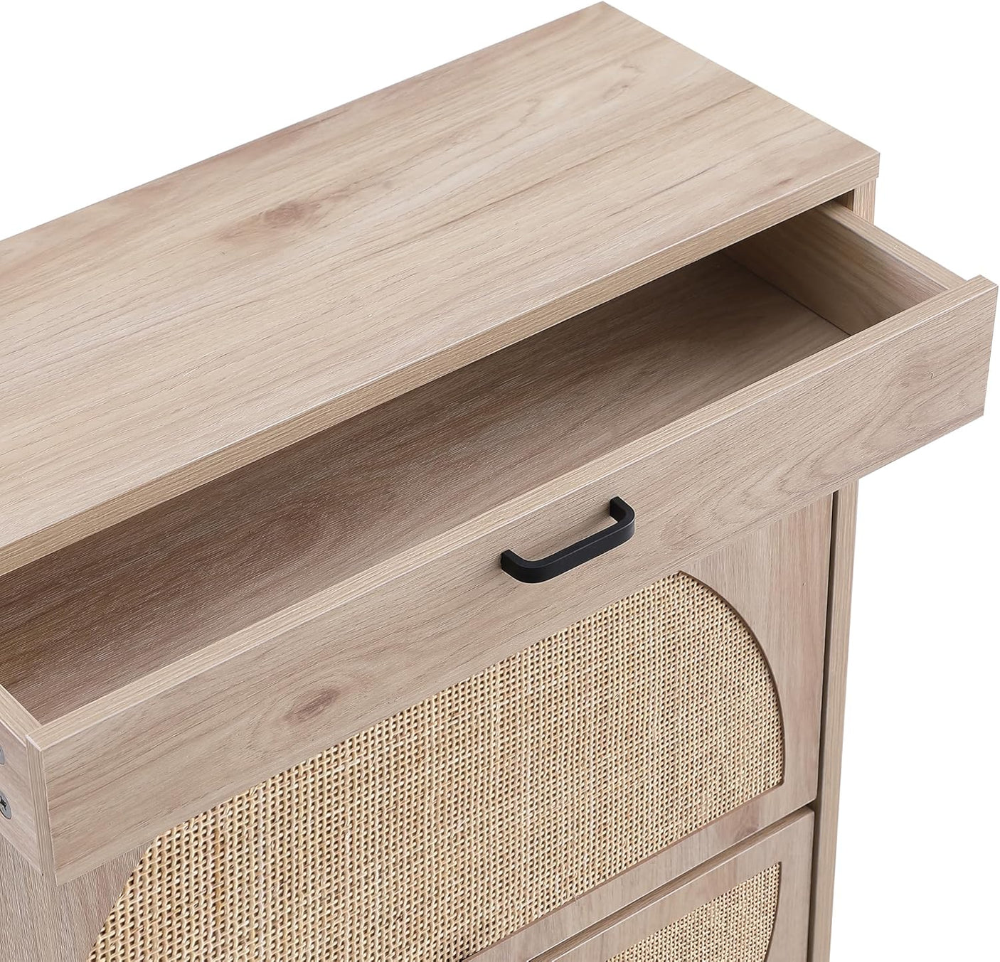 Wooden Entryway Shoe Cabinet with Rattan Doors