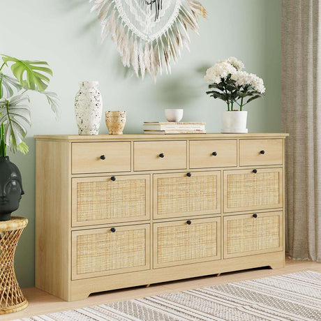 59" Wide Natural Rattan 9 Drawer Dresser