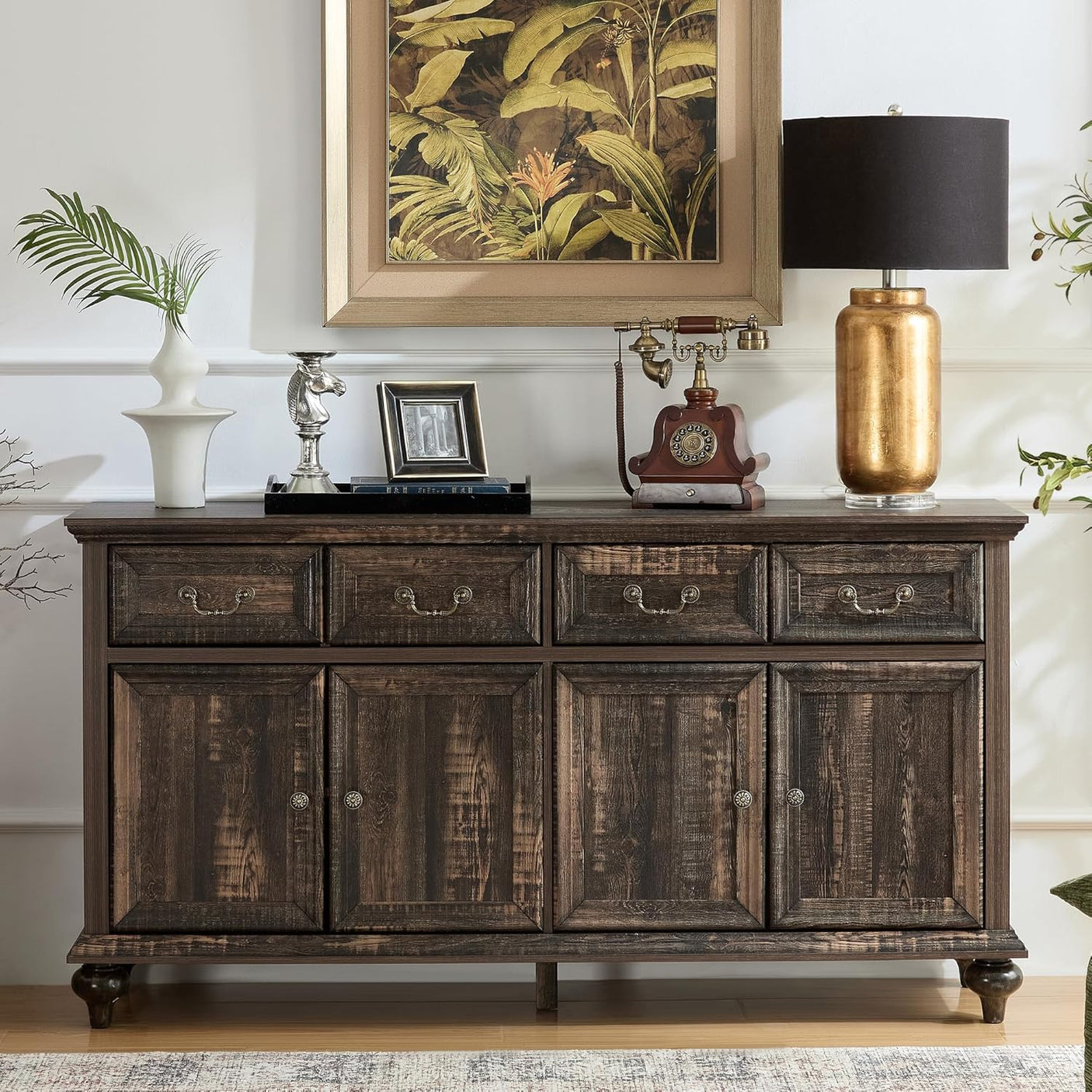 62" Large Farmhouse Buffet Cabinet with 4 Drawers & 4 Doors