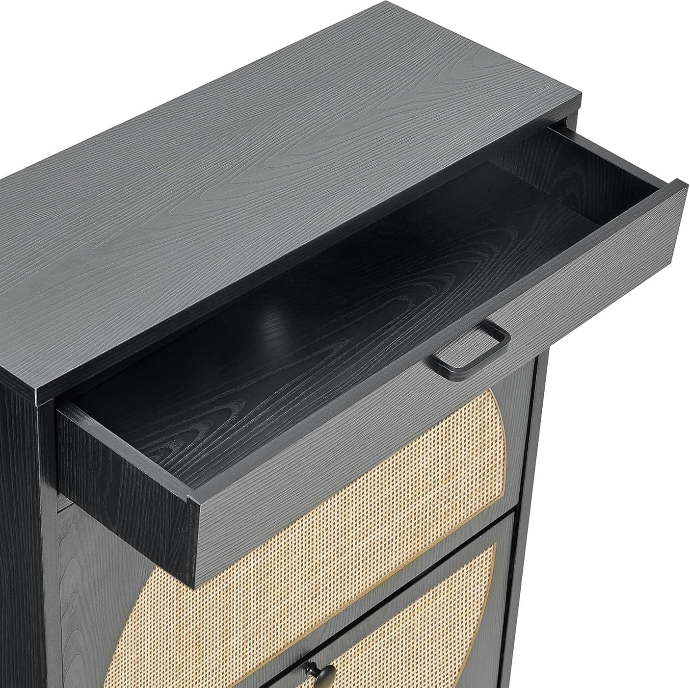 Wooden Entryway Shoe Cabinet with Rattan Doors