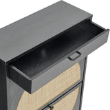 Wooden Entryway Shoe Cabinet with Rattan Doors
