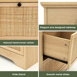 Yechen 47.2'' Wide Rattan Dresser - 7 Drawer Mid-Century Natural Wood Storage Cabinet