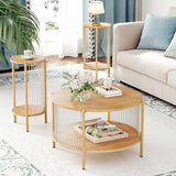 Yechen Boho Coffee Table Set of 3 – Hand-Woven Natural Rope, 2-Tier Round Wood Top & Metal Frame | Living Room Side Tables