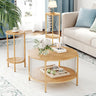Yechen Boho Coffee Table Set of 3 – Hand-Woven Natural Rope, 2-Tier Round Wood Top & Metal Frame | Living Room Side Tables