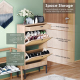 Yechen Rattan Shoe Cabinet with 2 Flip Doors & Storage Drawer, Entryway Wooden Shoe Rack Organizer, Oak