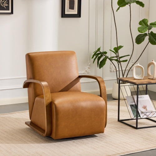 Wood Armrest Single Swivel Sofa Chair