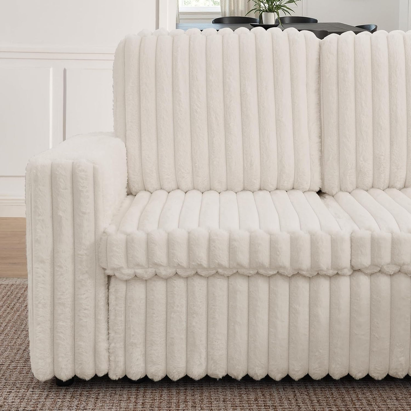 114" U-Shaped Sectional Sofa with Pull-Out Bed, Storage Chaise & USB Ports | Plush Corduroy, Seats 7