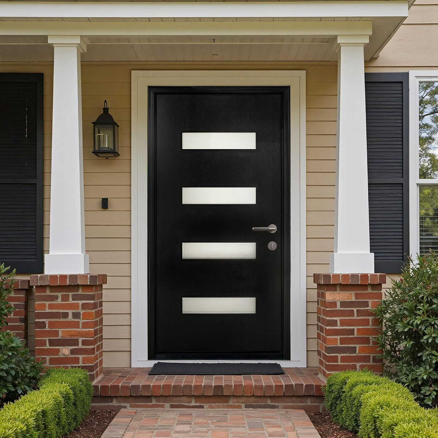 YECHEN 36" x 80" Fiberglass Pre-Hung Front Door, Contemporary Black Entry Door with Frosted Privacy Glass (Left/Right Hand Inswing)