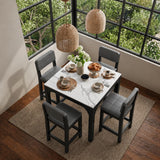 5-Piece Counter Height Dining Set | Marble-Look Top, Padded Chairs, Modern Grey