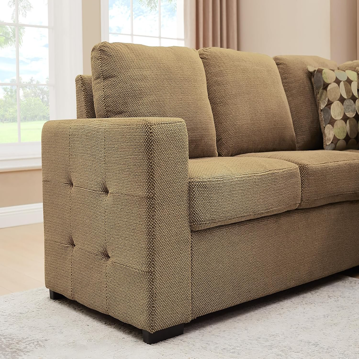 Yechen 123" U-Shaped Sectional Sleeper Sofa with Pull-Out Bed & Storage Chaise, 6-Seater