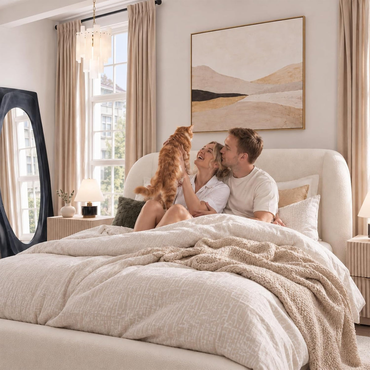 Yechen Bouclé Cloud Bed Frame, Queen & King, Standard or Lift-Up Storage