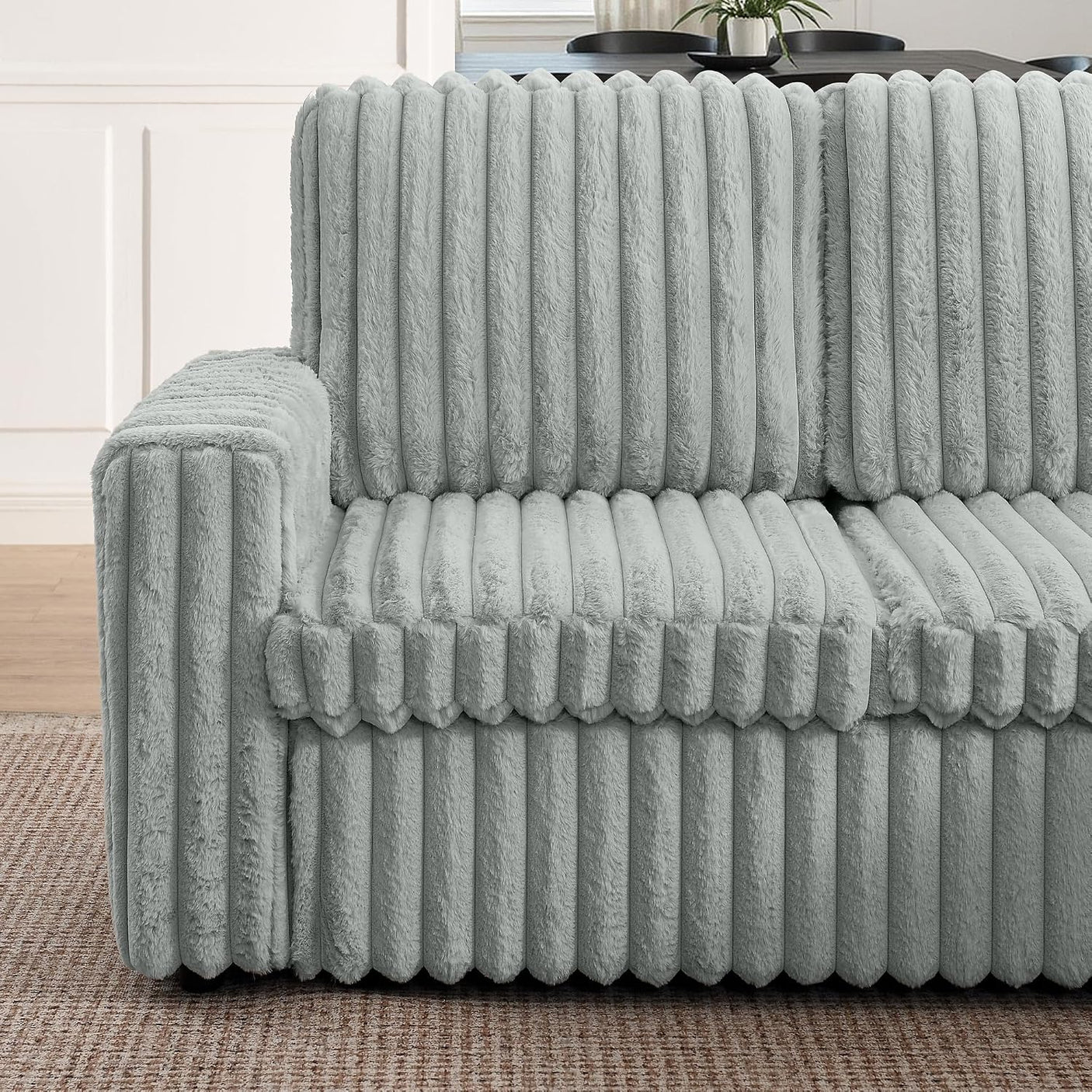 114" U-Shaped Sectional Sofa with Pull-Out Bed, Storage Chaise & USB Ports | Plush Corduroy, Seats 7